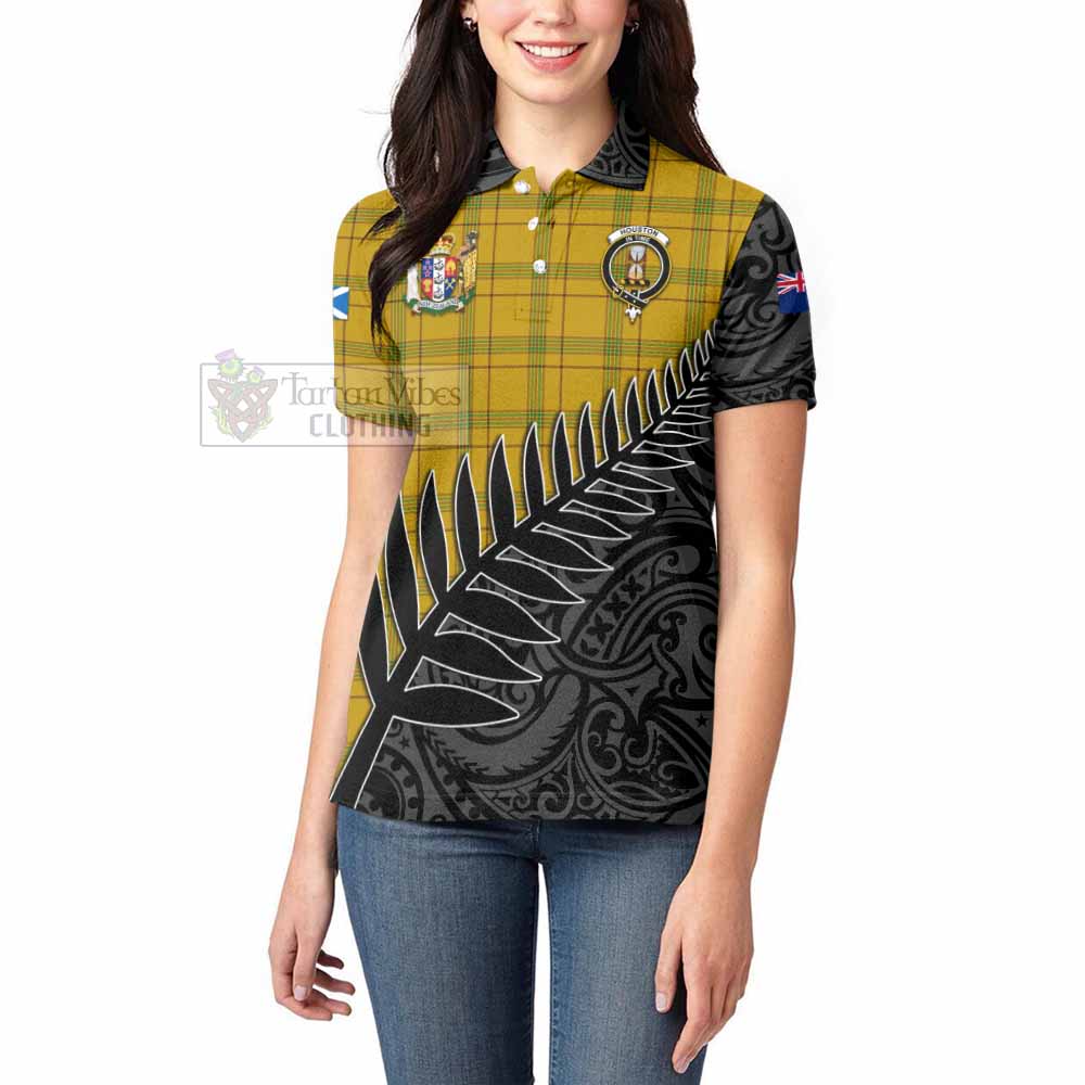 Tartan Vibes Clothing Houston Crest Tartan Women's Polo Shirt with New Zealand Silver Fern Half Style