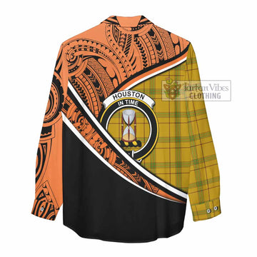 Houston Crest Tartan Women's Casual Shirt with Polynesian Vibes Style - Orange Version