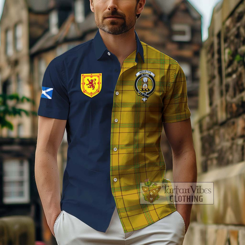 Tartan Vibes Clothing Houston Tartan Short Sleeve Button Shirt with Scottish Lion Royal Arm Half Style