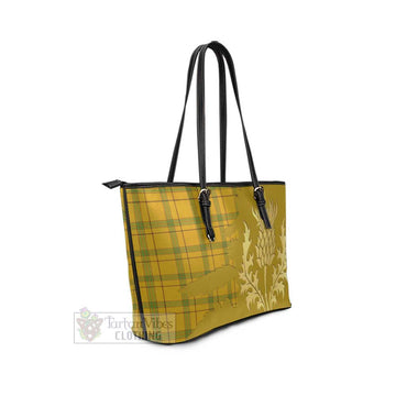 Houston Tartan Leather Tote Bag Gold Thistle Style - Tartan Vibes Clothing