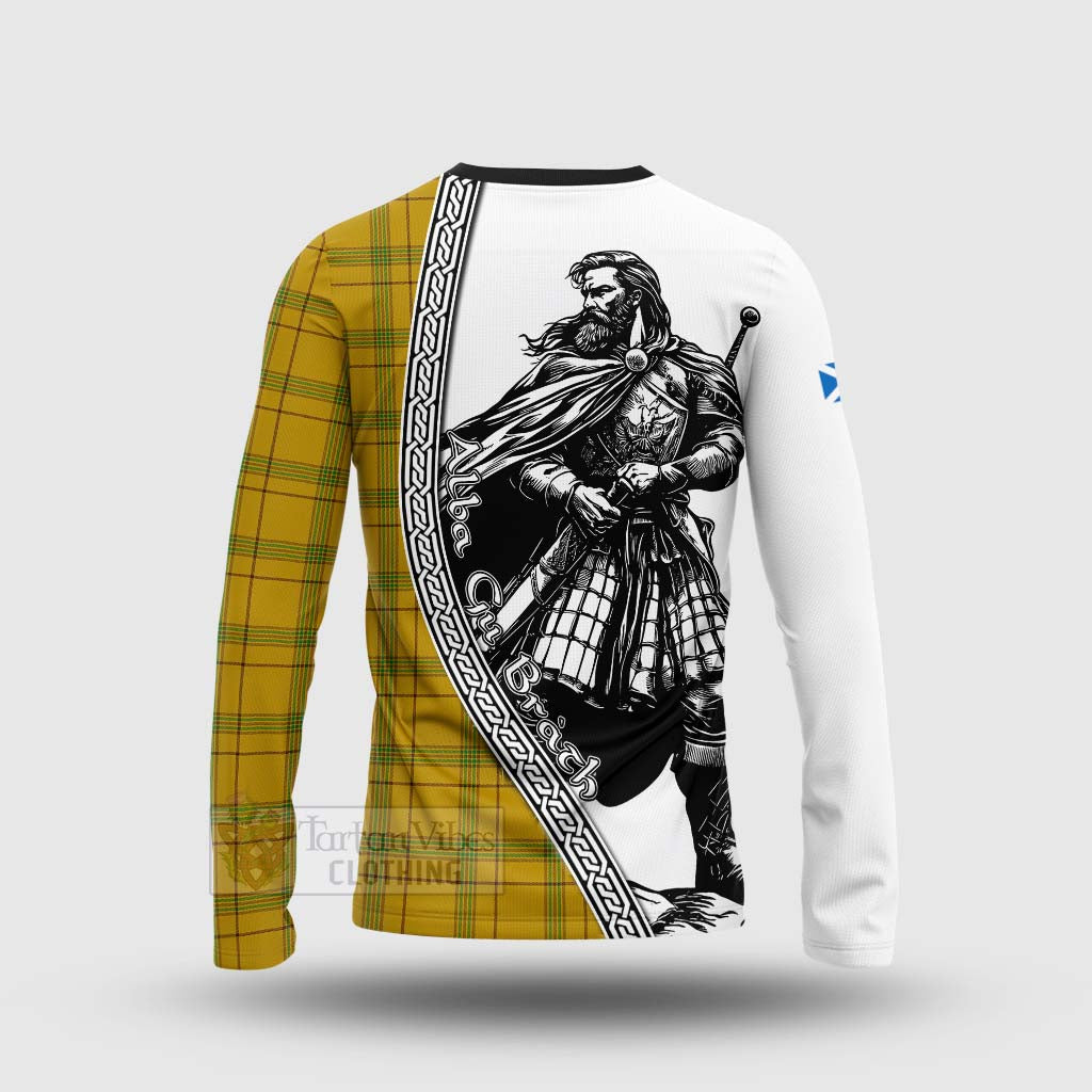 Tartan Vibes Clothing Houston Tartan Clan Crest Long Sleeve T-Shirt with Highlander Warrior Celtic Style