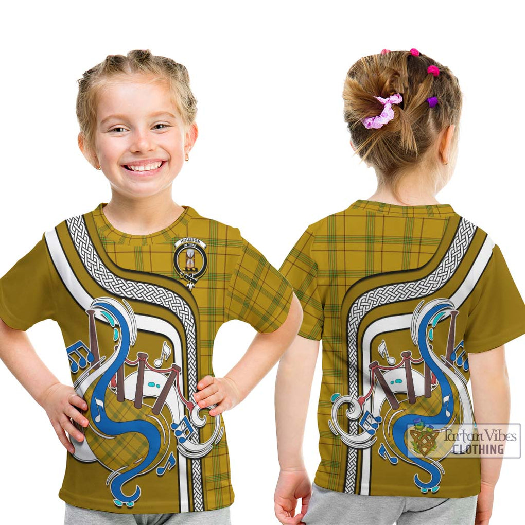 Tartan Vibes Clothing Houston Tartan Kid T-Shirt with Epic Bagpipe Style