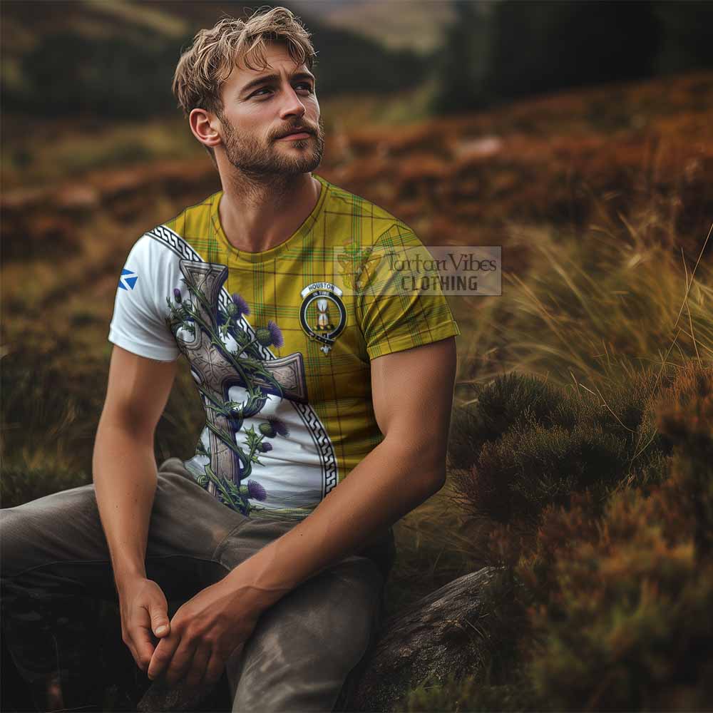 Tartan Vibes Clothing Houston Agnew Tartan T-Shirt with Family Crest and St. Andrew's Cross Accented by Thistle Vines