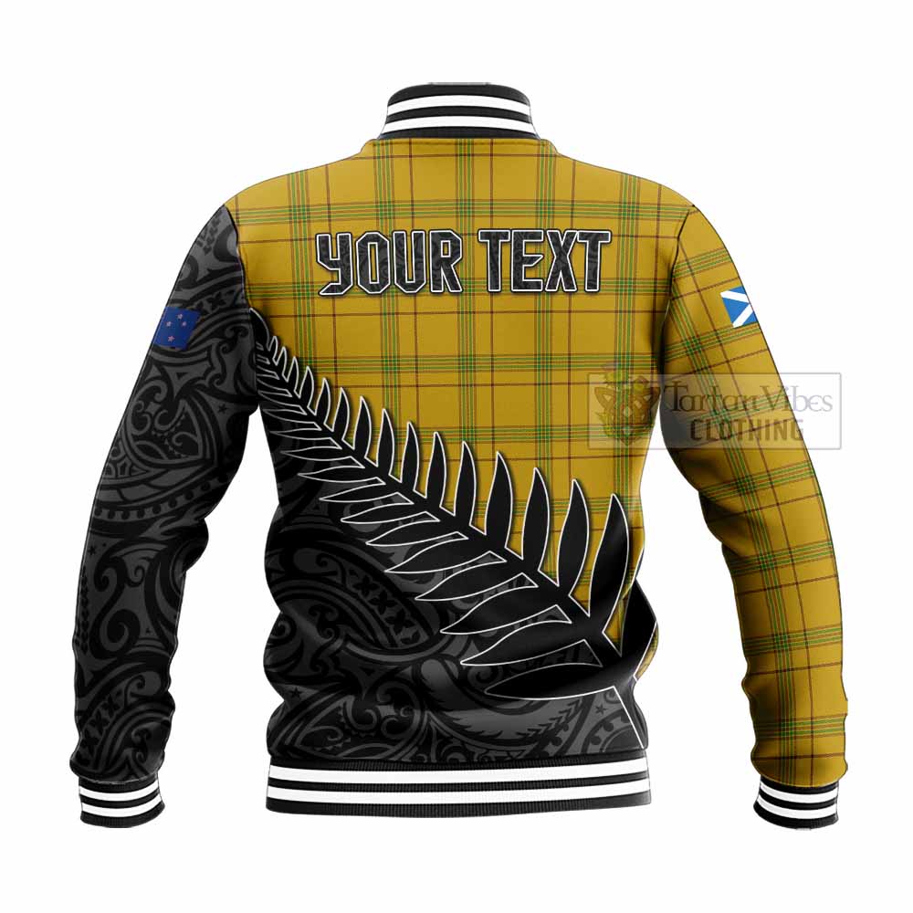 Tartan Vibes Clothing Houston Crest Tartan Baseball Jacket with New Zealand Silver Fern Half Style