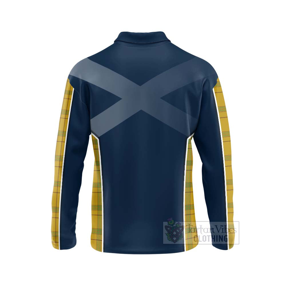 Tartan Vibes Clothing Houston Tartan Long Sleeve Polo Shirt with Family Crest and Scottish Thistle Vibes Sport Style