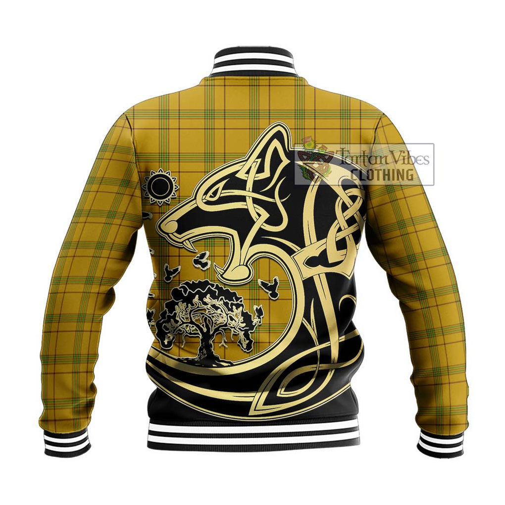 Houston Tartan Baseball Jacket with Family Crest Celtic Wolf Style - Tartan Vibes Clothing