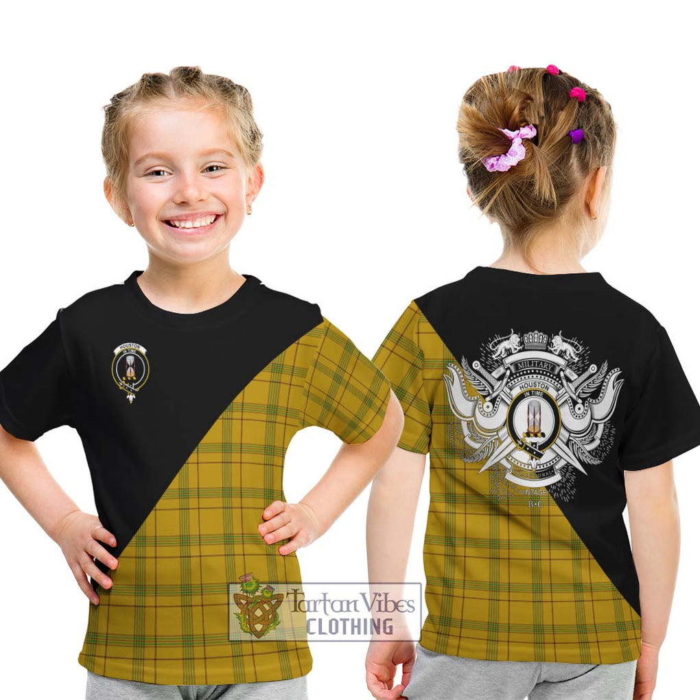 Houston Tartan Kid T-Shirt with Family Crest and Military Logo Style - Tartanvibesclothing Shop