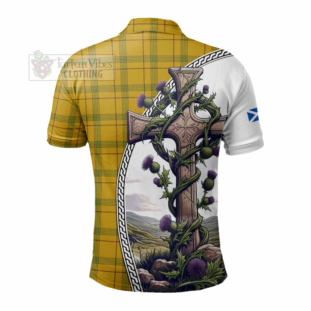 Tartan Vibes Clothing Houston Tartan Polo Shirt with Family Crest and St. Andrew's Cross Accented by Thistle Vines