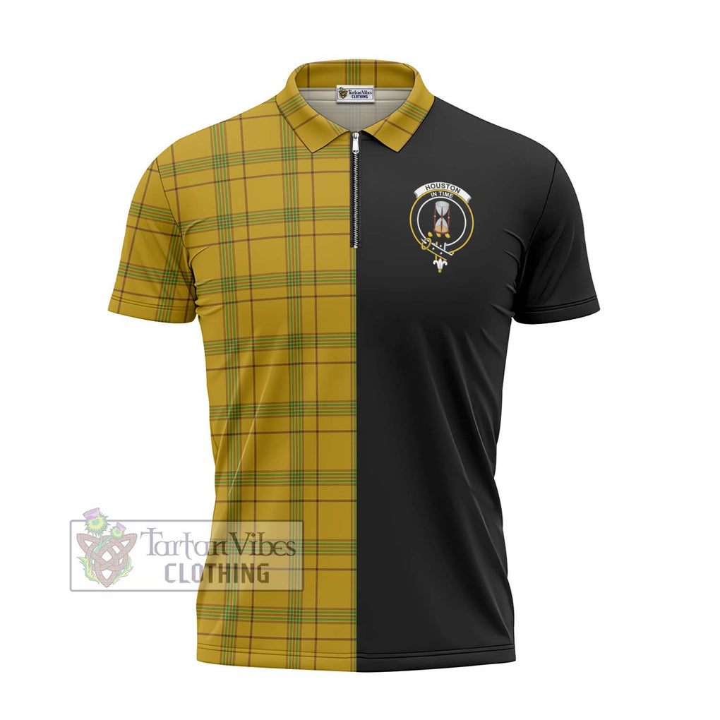 Houston Tartan Zipper Polo Shirt with Family Crest and Half Of Me Style - Tartanvibesclothing Shop