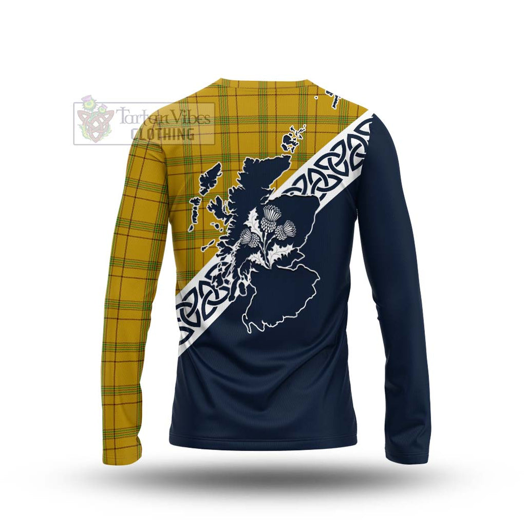 Tartan Vibes Clothing Houston Tartan Long Sleeve T-Shirt Featuring Thistle and Scotland Map