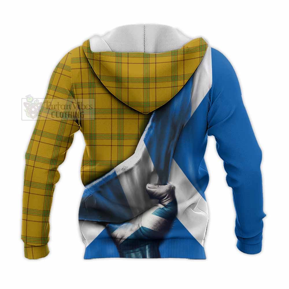 Tartan Vibes Clothing Houston Tartan Knitted Hoodie with Family Crest Scotland Patriotic Style