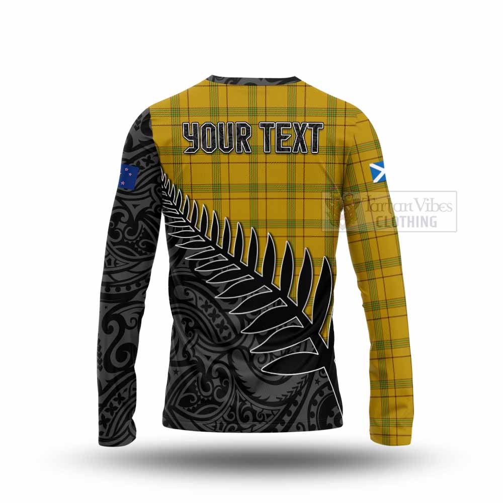 Tartan Vibes Clothing Houston Crest Tartan Long Sleeve T-Shirt with New Zealand Silver Fern Half Style