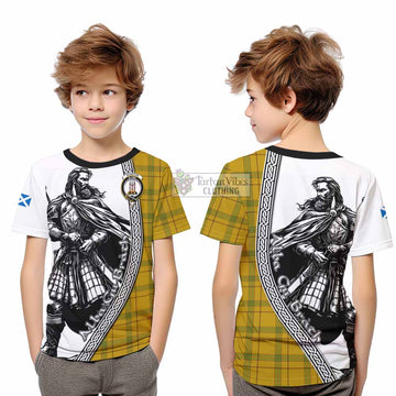 Houston Tartan Clan Crest Kid T-Shirt with Highlander Warrior Celtic Style