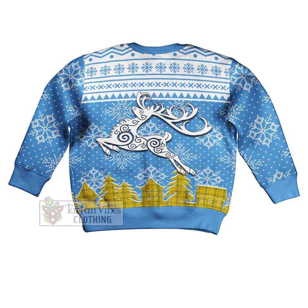 Tartan Vibes Clothing Houston Clan Christmas Kid Ugly Sweater with Tartan and Celtic Raindeer Style