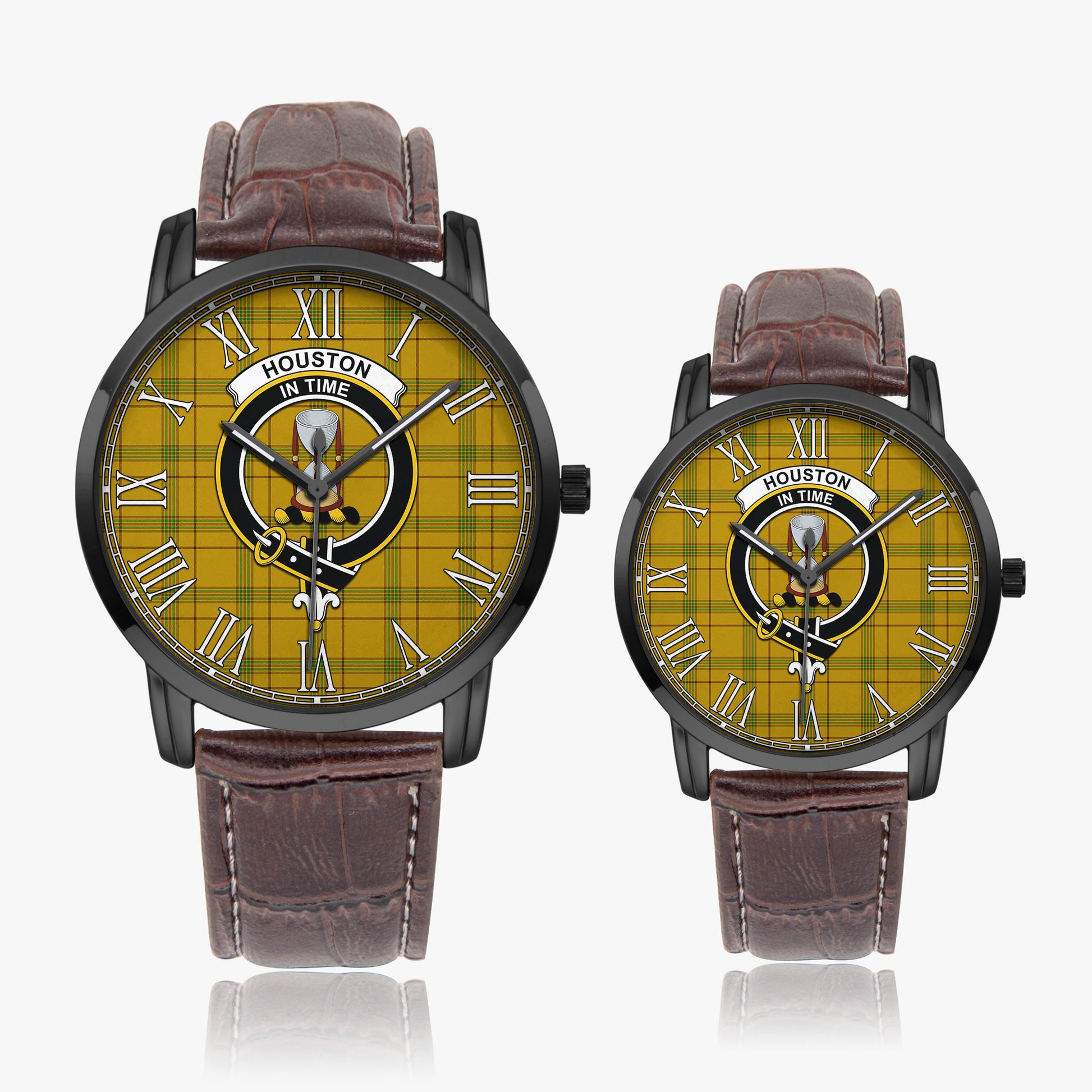 Houston Tartan Family Crest Leather Strap Quartz Watch - Tartanvibesclothing