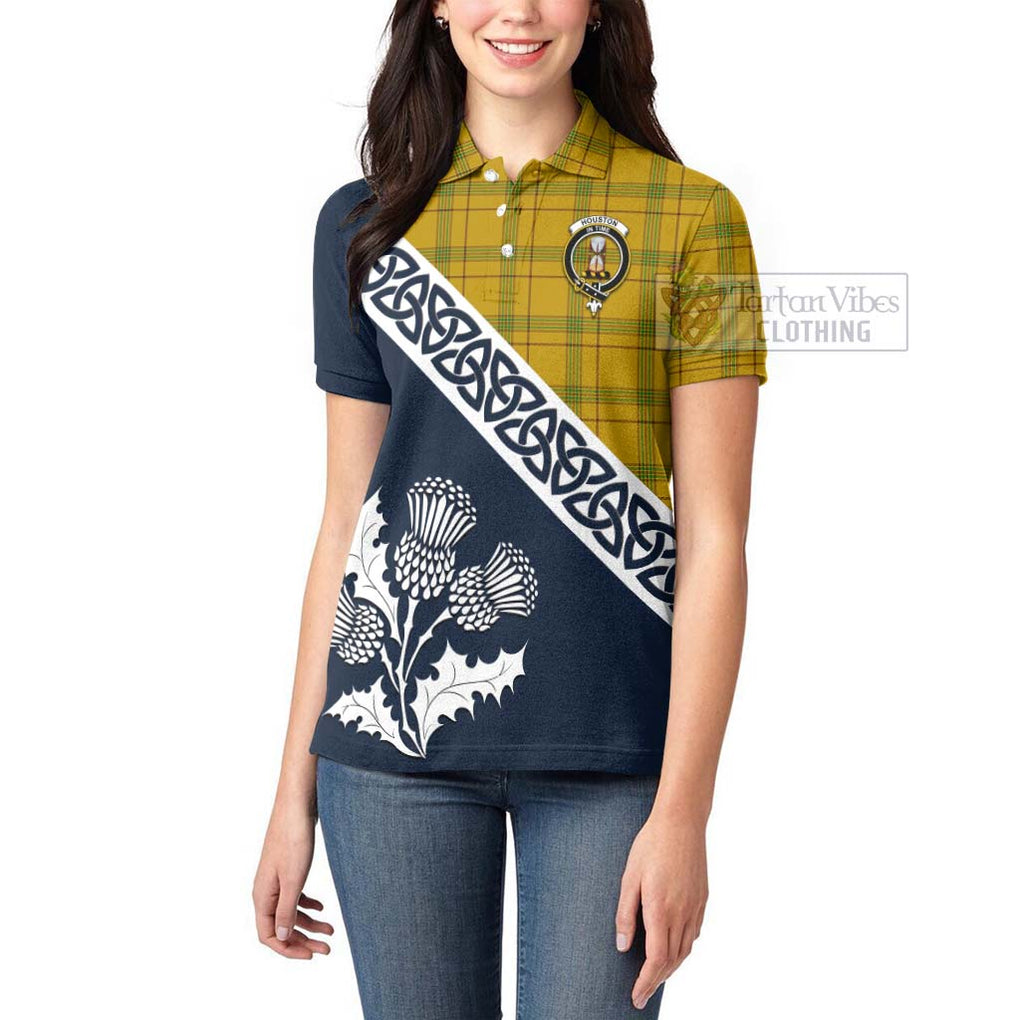 Tartan Vibes Clothing Houston Tartan Women's Polo Shirt Featuring Thistle and Scotland Map