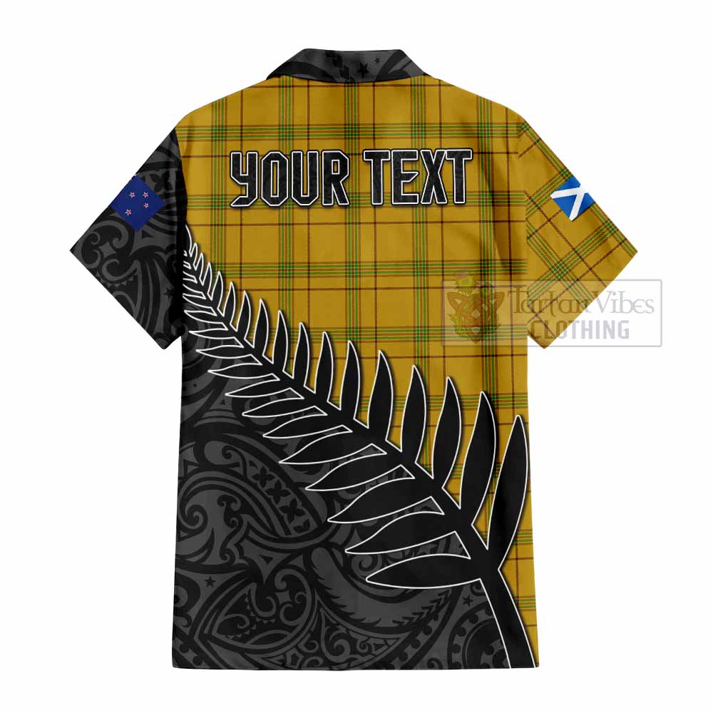 Tartan Vibes Clothing Houston Crest Tartan Short Sleeve Button Shirt with New Zealand Silver Fern Half Style