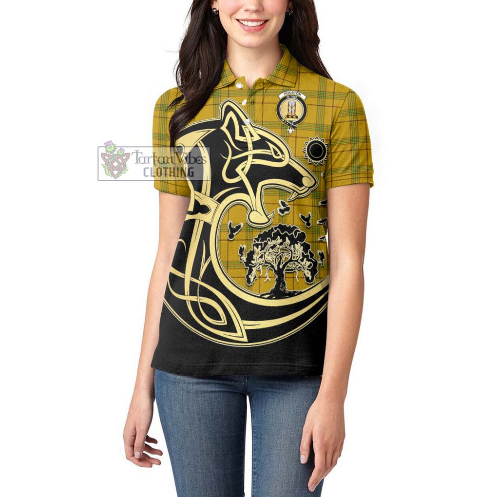 Houston Tartan Women's Polo Shirt with Family Crest Celtic Wolf Style - Tartanvibesclothing Shop