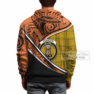 Houston Crest Tartan Hoodie with Polynesian Vibes Style - Orange Version