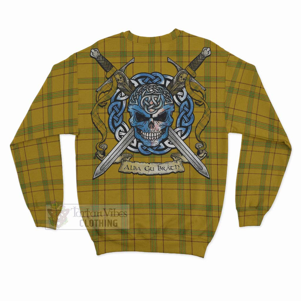 Tartan Vibes Clothing Houston Tartan Sweatshirt with Family Crest Celtic Skull Style