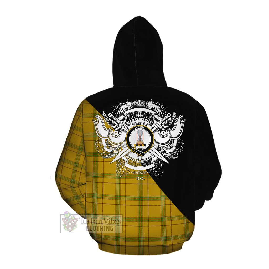 Tartan Vibes Clothing Houston Tartan Cotton Hoodie with Family Crest and Military Logo Style