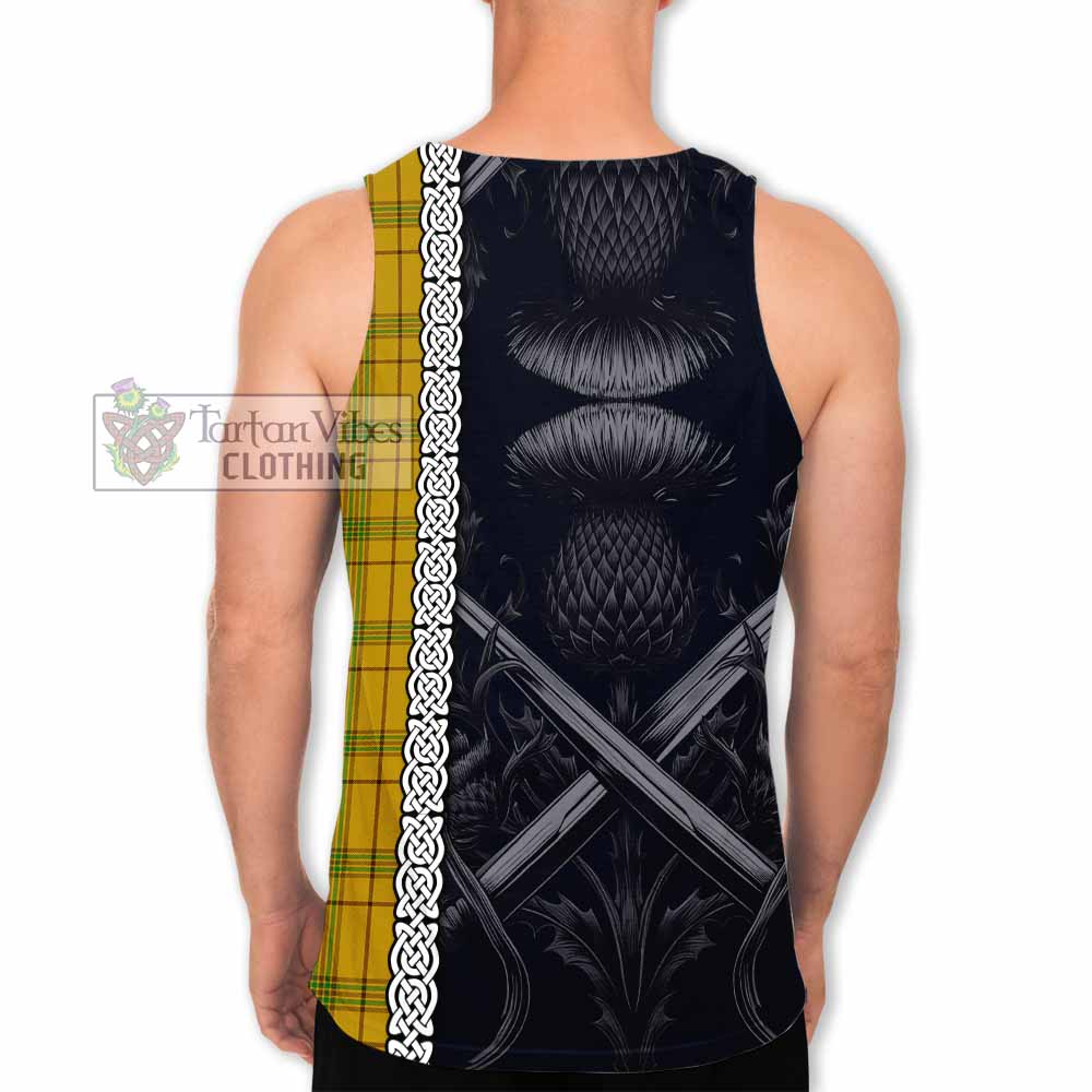 Tartan Vibes Clothing Houston Tartan Men's Tank Top with Family Crest Cross Sword Thistle Celtic Vibes