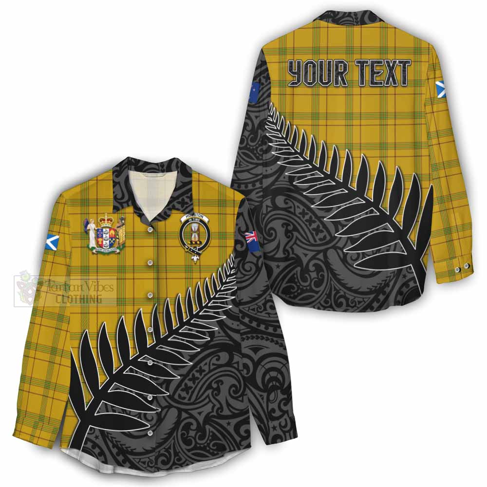 Tartan Vibes Clothing Houston Crest Tartan Women's Casual Shirt with New Zealand Silver Fern Half Style