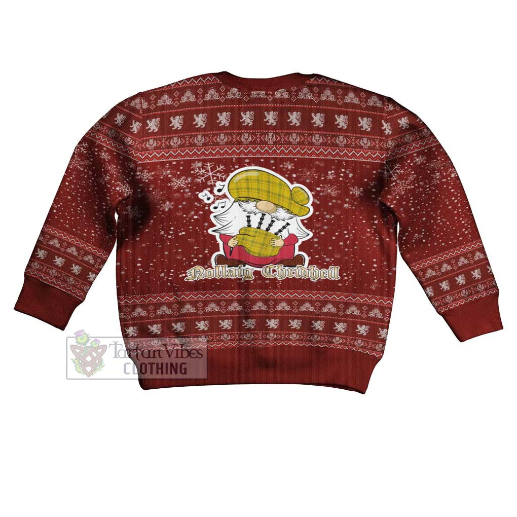 Tartan Vibes Clothing Houston Clan Christmas Kid Ugly Sweater with Gnome Playing Bagpipes