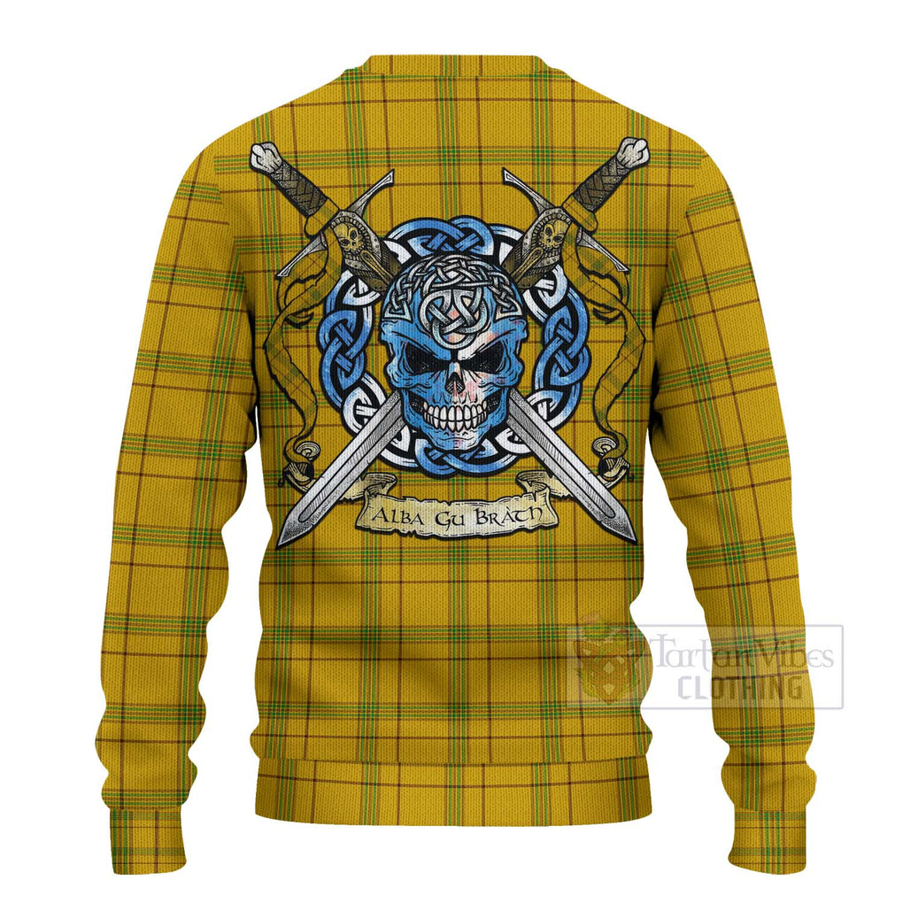 Tartan Vibes Clothing Houston Tartan Knitted Sweater with Family Crest Celtic Skull Style