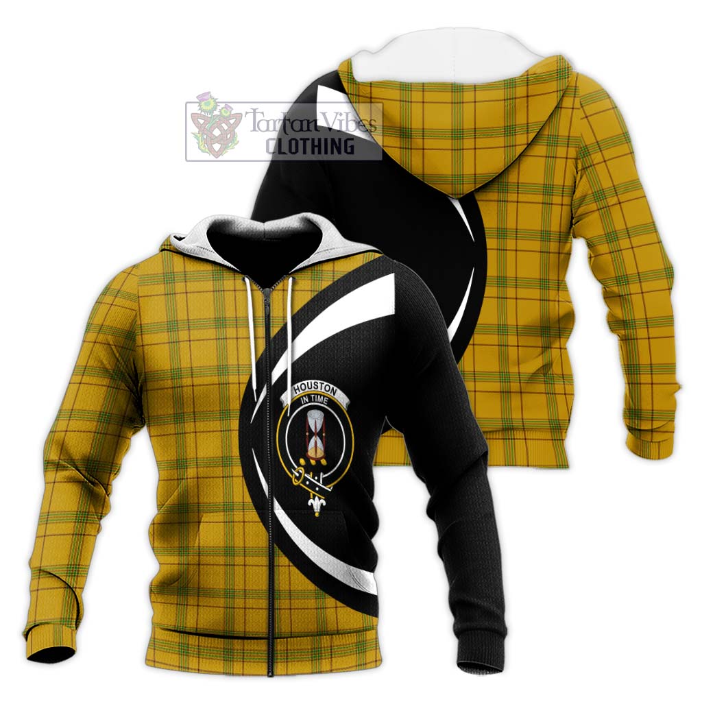 Houston Tartan Knitted Hoodie with Family Crest Circle Style Unisex Knitted Zip Hoodie - Tartan Vibes Clothing