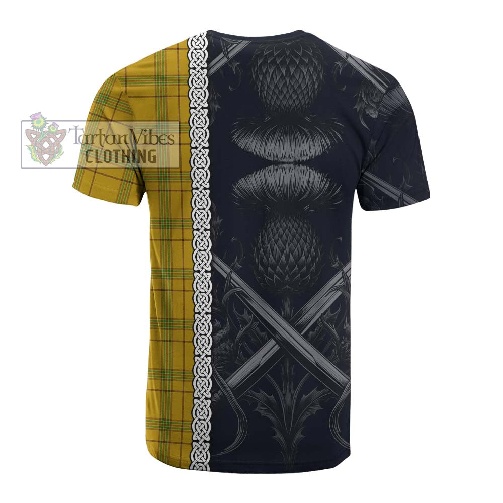 Tartan Vibes Clothing Houston Tartan Cotton T-shirt with Family Crest Cross Sword Thistle Celtic Vibes