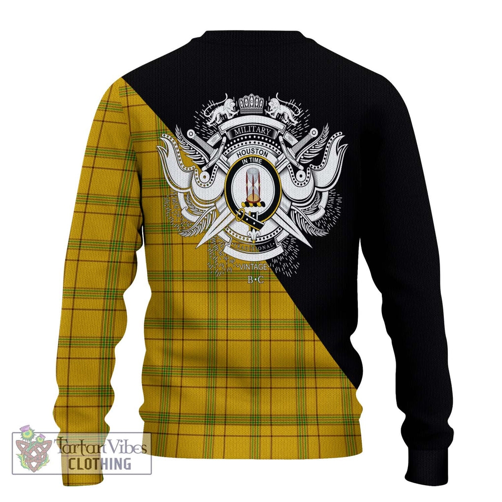 Houston Tartan Knitted Sweater with Family Crest and Military Logo Style - Tartanvibesclothing Shop