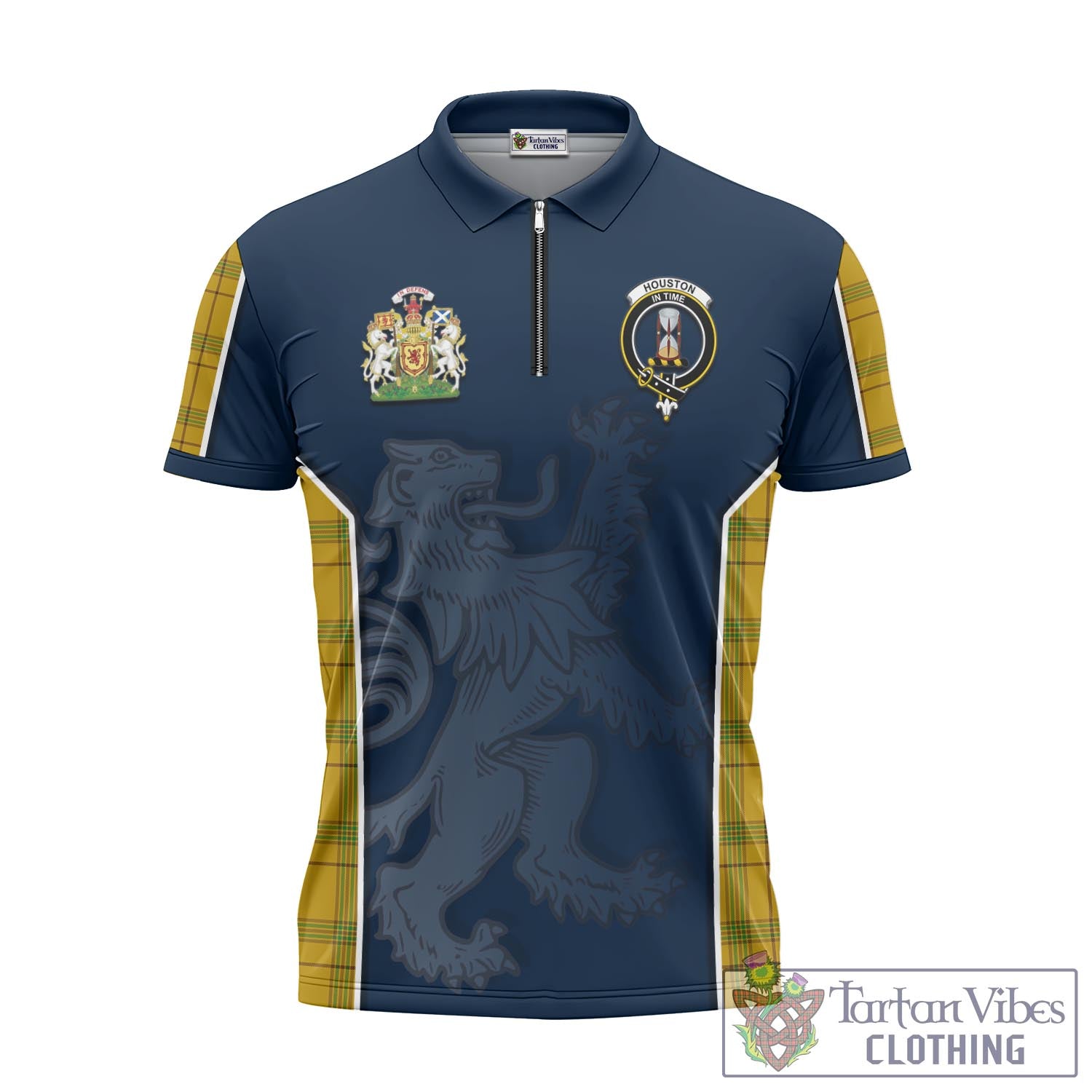 Tartan Vibes Clothing Houston Tartan Zipper Polo Shirt with Family Crest and Lion Rampant Vibes Sport Style