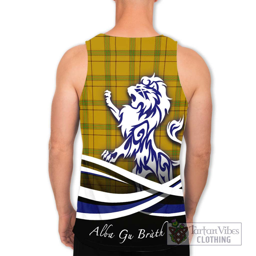 Houston Tartan Men's Tank Top with Alba Gu Brath Regal Lion Emblem - Tartanvibesclothing Shop