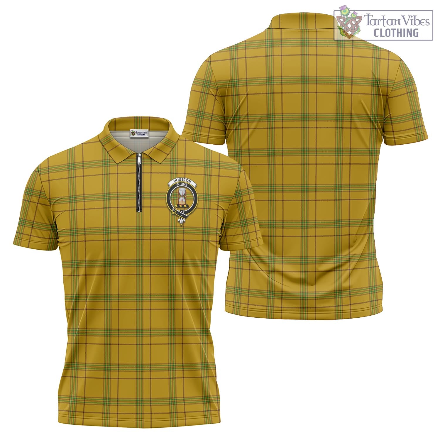 Tartan Vibes Clothing Houston Tartan Zipper Polo Shirt with Family Crest