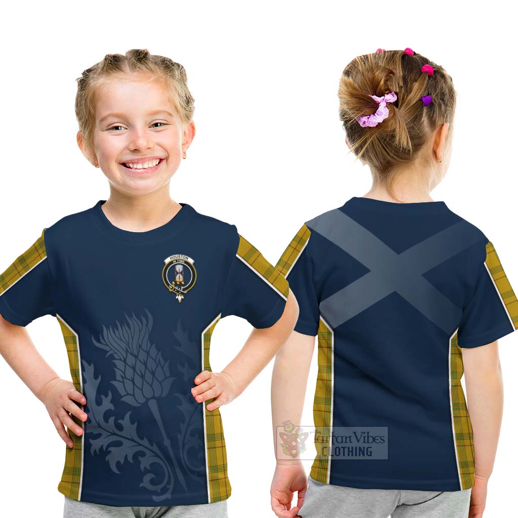 Tartan Vibes Clothing Houston Tartan Kid T-Shirt with Family Crest and Scottish Thistle Vibes Sport Style