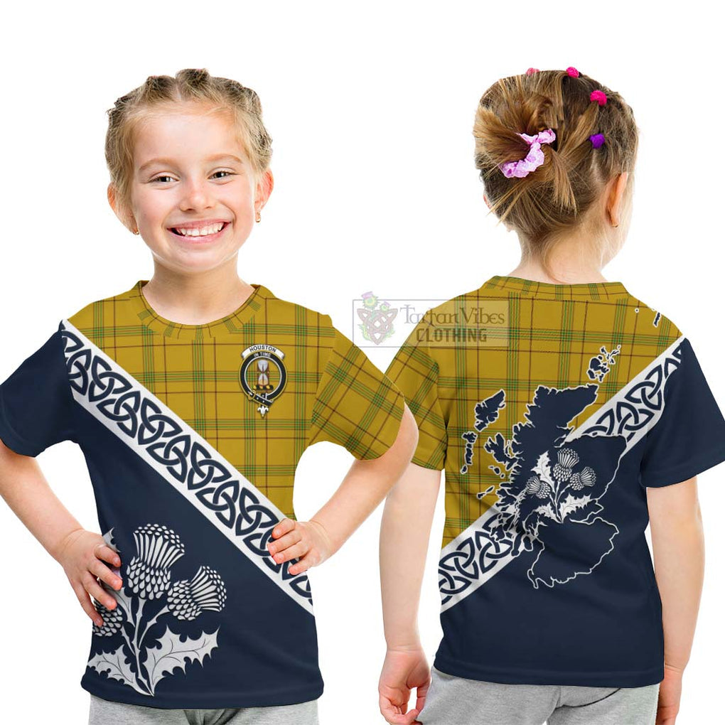 Tartan Vibes Clothing Houston Tartan Kid T-Shirt Featuring Thistle and Scotland Map