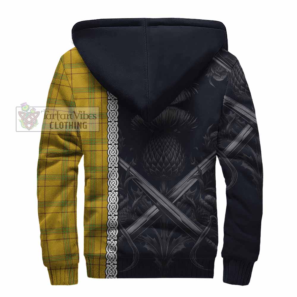 Tartan Vibes Clothing Houston Tartan Sherpa Hoodie with Family Crest Cross Sword Thistle Celtic Vibes