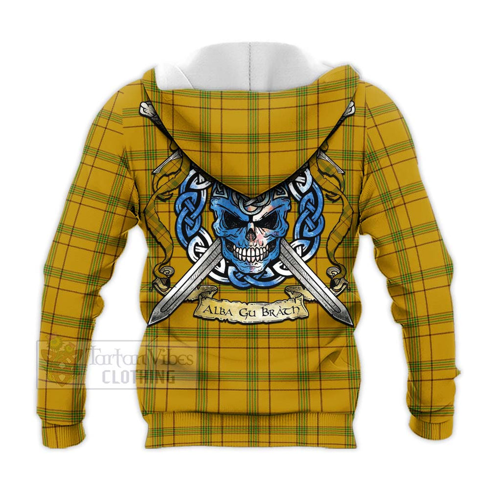 Tartan Vibes Clothing Houston Tartan Knitted Hoodie with Family Crest Celtic Skull Style