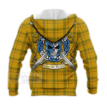 Houston Tartan Knitted Hoodie with Family Crest Celtic Skull Style