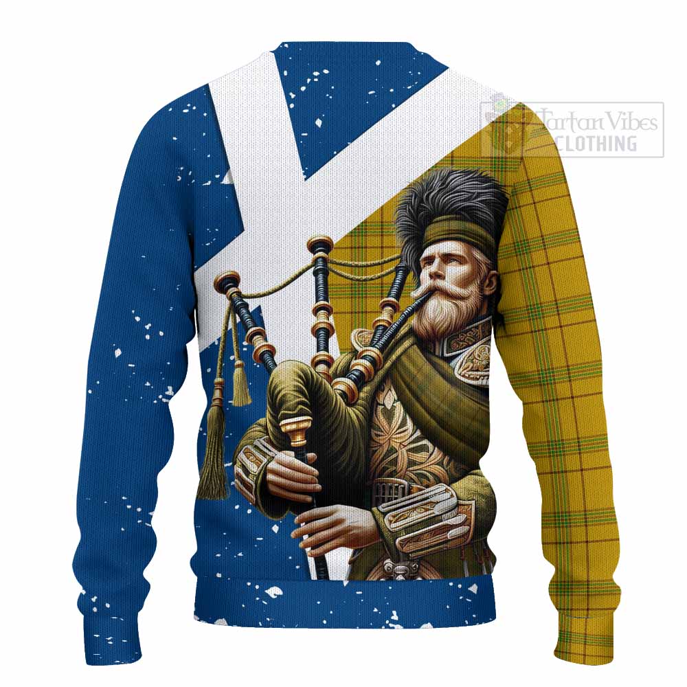 Tartan Vibes Clothing Houston Tartan Knitted Sweater with Family Crest Scottish Bagpiper Vibes