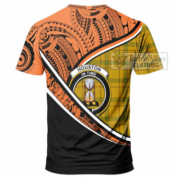 Houston Crest Tartan T-Shirt with Polynesian Vibes Style - Orange Version