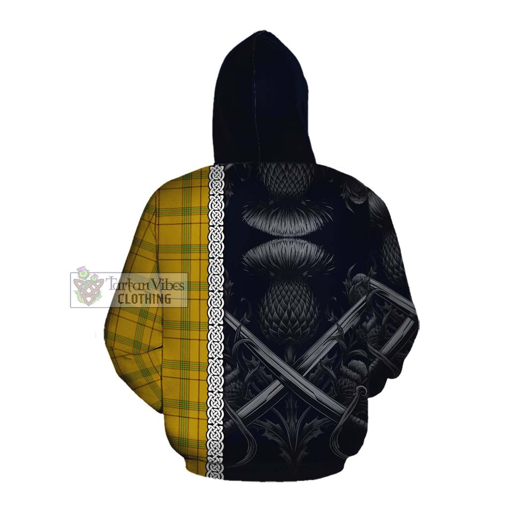 Tartan Vibes Clothing Houston Tartan Cotton Hoodie with Family Crest Cross Sword Thistle Celtic Vibes