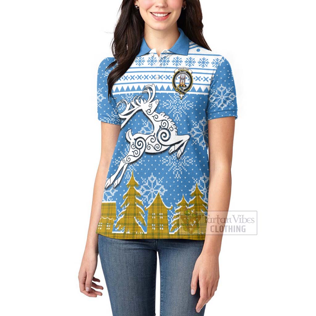 Tartan Vibes Clothing Houston Clan Christmas Women's Polo Shirt Celtic Reindeer Style