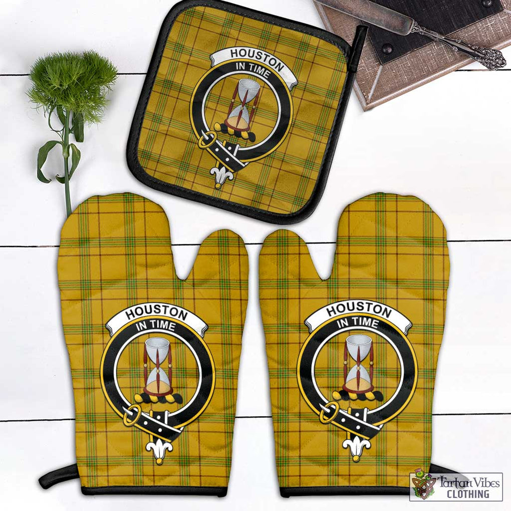 Houston Tartan Combo Oven Mitt & Pot-Holder with Family Crest Combo 1 Oven Mitt & 1 Pot-Holder Black - Tartan Vibes Clothing