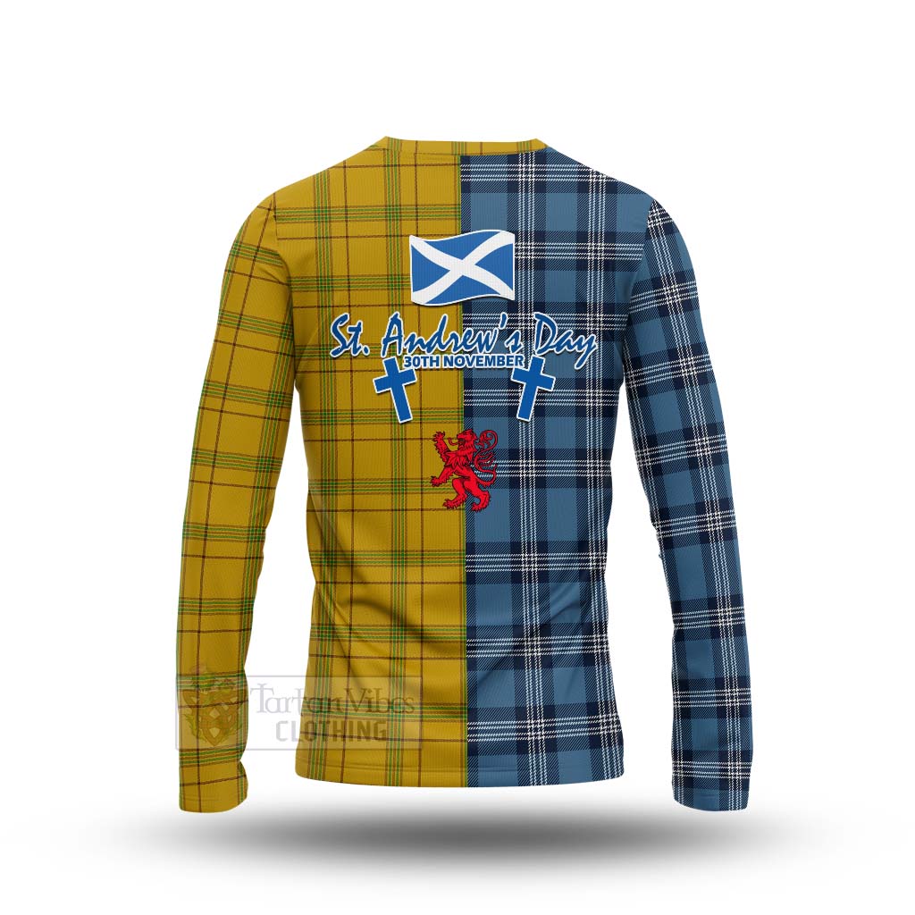 Houston Tartan Long Sleeve T-Shirt Happy St. Andrew's Day Half Tartan Style - Tartan Vibes Clothing
