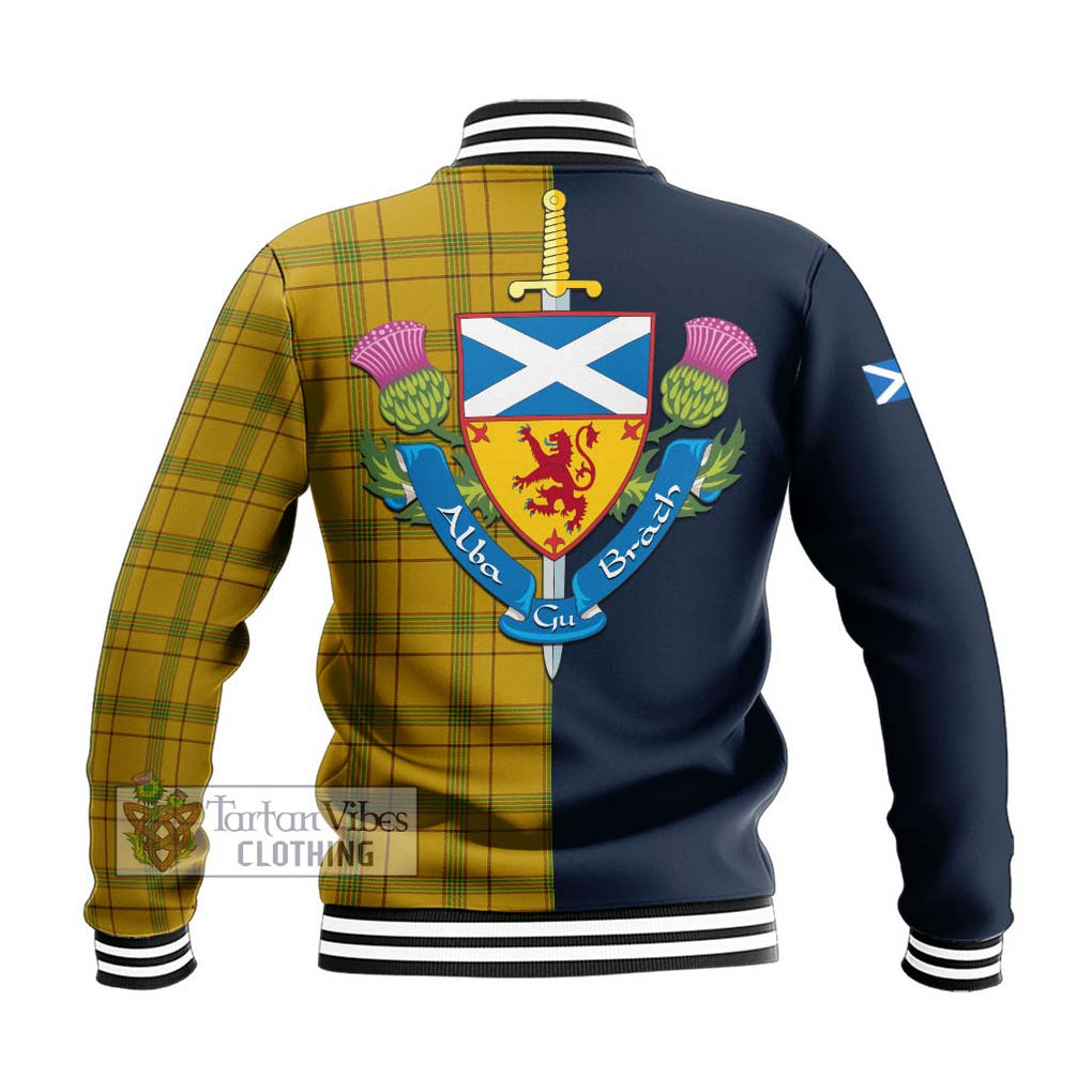 Tartan Vibes Clothing Houston Tartan Baseball Jacket with Scottish Lion Royal Arm Half Style