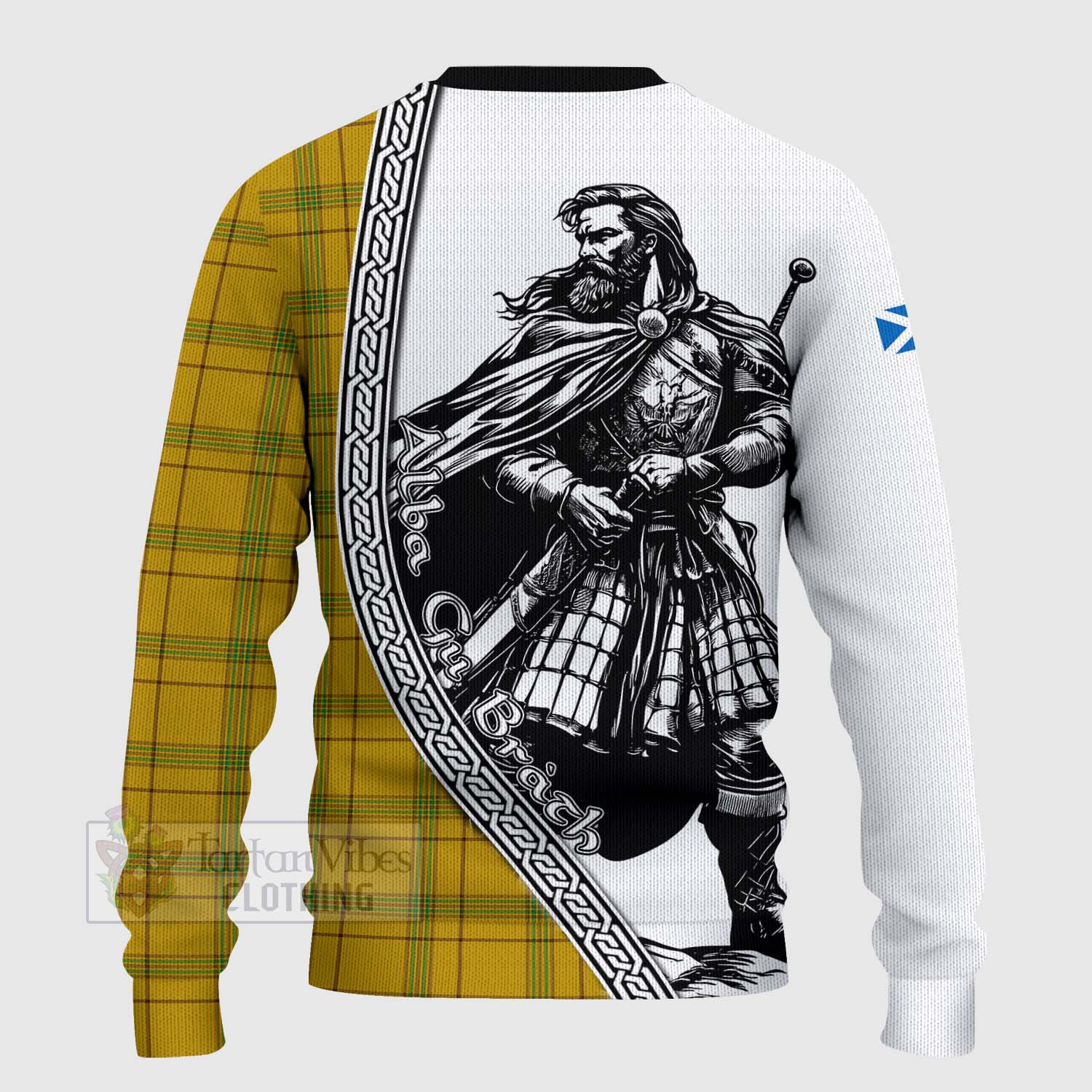 Tartan Vibes Clothing Houston Tartan Clan Crest Knitted Sweater with Highlander Warrior Celtic Style