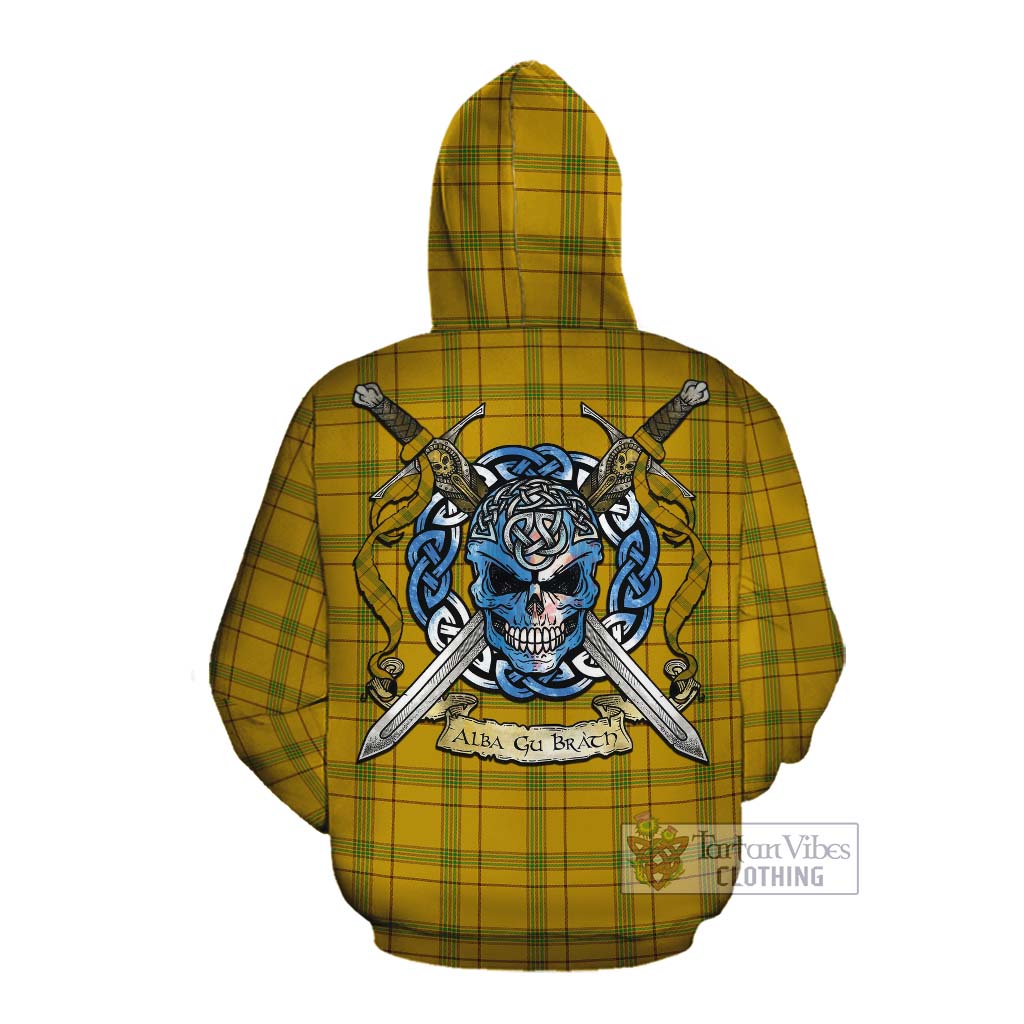 Tartan Vibes Clothing Houston Tartan Cotton Hoodie with Family Crest Celtic Skull Style