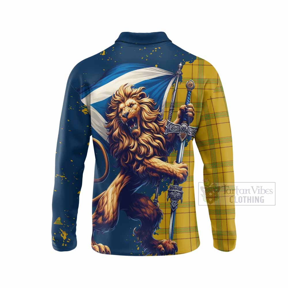 Tartan Vibes Clothing Houston Tartan Family Crest Long Sleeve Polo Shirt with Scottish Majestic Lion